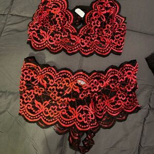 Elegant Red and Black Lace Lingerie Set